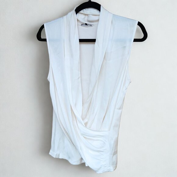 Theory Silk Draped Sleeveless Off-White Blouse Faux Wrap - Picture 1 of 14